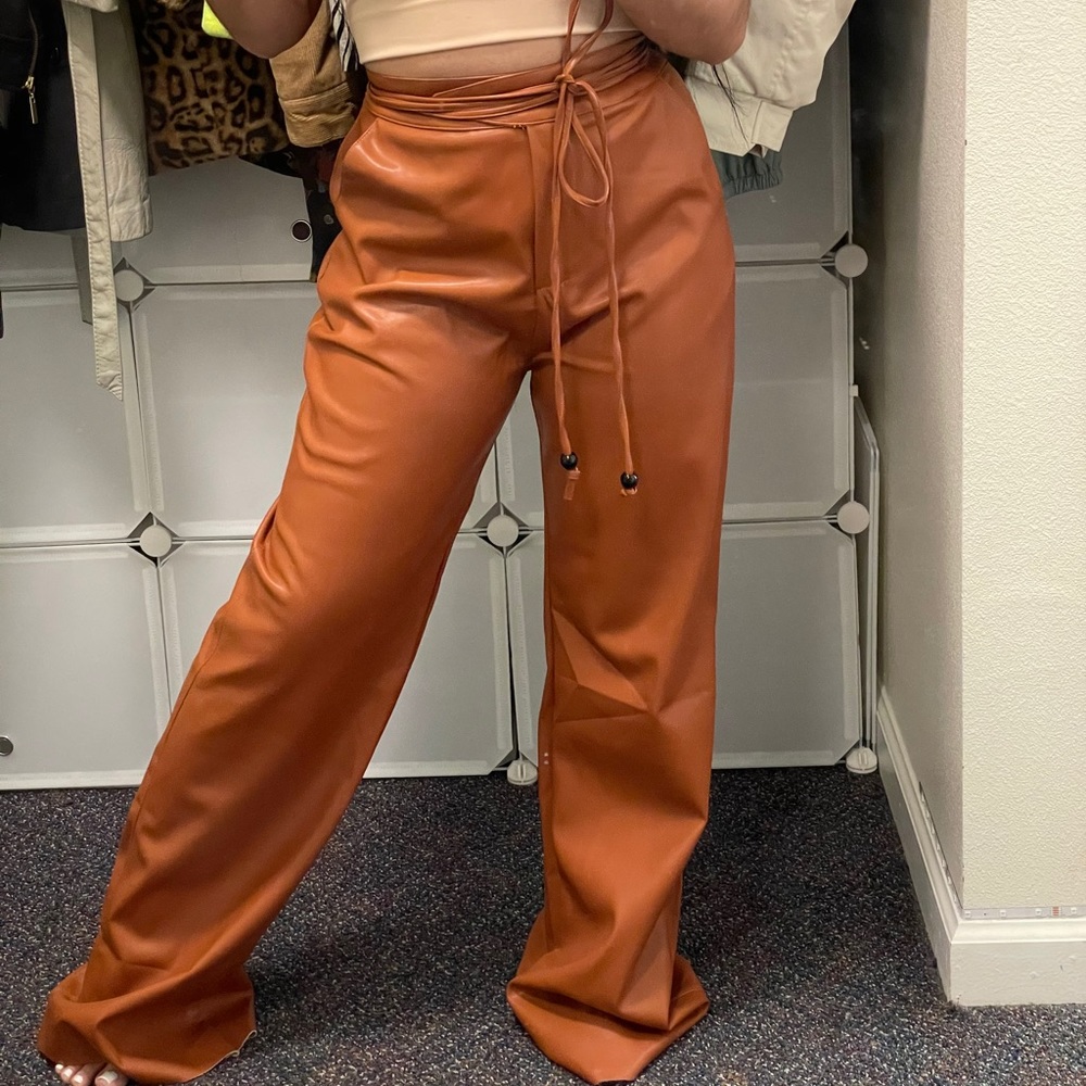Vegan leather brown pants